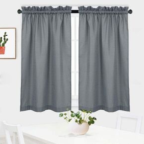 Waffle Woven Textured Short Curtains for Kitchen Waterproof Window Covering for Bathroom - 30" x 54", Grey, Set of 2
