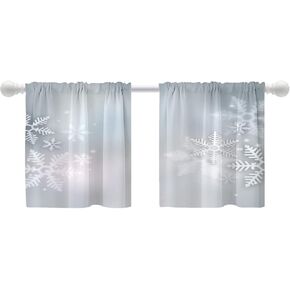 Shrahala Silver White Winter Snowflake Tier Curtains for Kitchen Windows,Grey Christmas Window Curtain Panels Multilayer Polyester Blackout for Living Room Bathroom 2 Pack 26 x 24 in