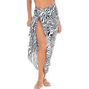 SHU-SHI Women Zebra Print Sarong Pareo Cover Up Bathing Suit Women Animal Beach Wrap Long Pool Trip Resort Skirt Black/White