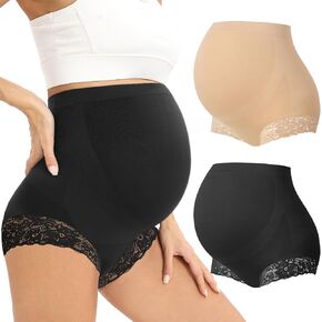 Rheane Women's Maternity High Waist Underwear Over Bump Pregnancy Seamless Lace Trim Soft Panties Belly Support