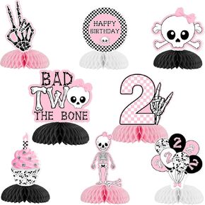 Jollyboom 8Pcs Bad 2 The Bone Party Decorations Girl, Rock Theme Honeycomb Centerpieces Rock and Roll 2nd Birthday Party Table Decoration for Girl Rock Music 2 Year Old Birthday Born to Rock Party