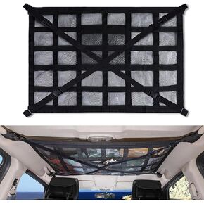 Car Ceiling Cargo Net Pocket Strengthened Load-Bearing DesignDouble-Layer Mesh Organizer for SUVs, Road Trips, and Car Camping Essentials (Black, 31.5"x21.6")