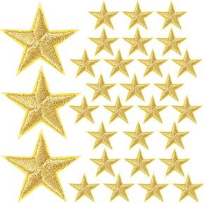 30pcs Gold Star Embroidered Patches, Iron on Mini Star Embroidery Applique, Sew on Stars Repair Patch Decorative Patch for Dress Shirt Jeans Jacket Bag Hats Embellishments