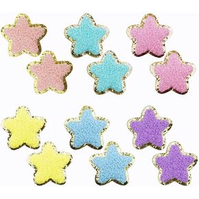12 PCS Star Patches Gold Edges Cute Star Iron On Patch Chenille Patches Star Appliques for DIY Decorative Clothes