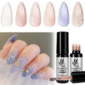 Lavender Violets Gel Nail Polish, Gel Top and Base Coat, No Wipe Matte & Shiny Top Coat, Long Lasting High Gloss and Matte Effects DIY at Home 0.4 Fl Oz/ 12ml Each Bot. F807