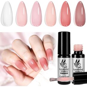 Lavender Violets Gel Nail Polish, Gel Top and Base Coat, No Wipe Matte & Shiny Top Coat, Long Lasting High Gloss and Matte Effects DIY at Home 0.4 Fl Oz/ 12ml Each Bot. F807