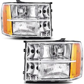 Headlights with Bumper Lamps Compatible with 99-07 GMC Sierra 1500 2500 3500/00-06 Yukon,Chrome Housing Clear Corner Clear Lens