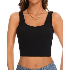 Women's Sleeveless Tank Top Form Fitting V Neck Ribbed Knit Basic Crop Top