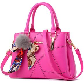 Top-handle Handbags Purse Soft PU Leather Crossbody Shoulder Bag Satchel with Bowknot Plush Ball Pendant