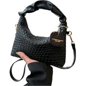 Floerns Women's Leather Folded Woven Small Shoulder Bag Ruched Handle Bag