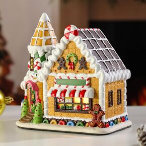 Christmas Village Houses - Christmas Gingerbread Houses Hand-Painted Ceramic Village House Christmas Decorations Indoor with LED Lights for Christmas Gingerbread Houses Decor