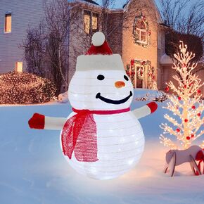 3D Christmas Collapsible Snowman Decorations，23" Light Up Christmas Snowman with LED Cool White Lights for Indoor Outdoor Garden Holiday Décor, Christmas Event Decoration, Christmas Eve Night
