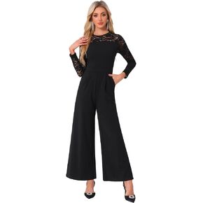 بذلة Allegra K Party للسيدات أنيقة بياقة دائرية وأكمام شبكية وواسعة الساق