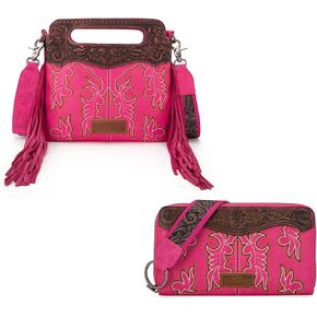 Wrangler Western Fringe Top Handle Crossbody Bag with Wallet for Women