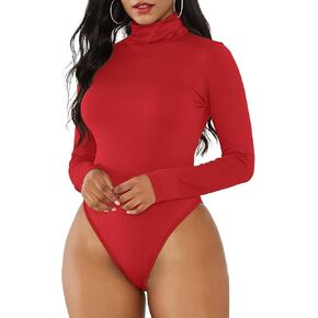 Zando Bodysuit for Women Mock Turtleneck Long Sleeve White Sexy Bodysuits Lingerie Women Stretchy Leotard Jumpsuit in Saudi Arabia