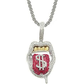 Chunky Bling Iced Out Cuban Link Chain Necklace for Men Women,Large Fake Diamond Chain Sticking Out Choker Tongue Pendant with Dollar Sign,Miami Rhinestone Necklace Hip Hop Cool Punk Jewelry Gifts for Boys