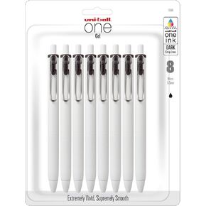 Uniball One Retractable & Refillable Gel Pen, 0.5mm Micro Tip, Black Ink, 8 Pens
