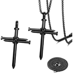 2 PCS Nail Cross Pendant for Men, Cross Pendant for Car Rear View Mirror Hanging, Cross Ornaments Pendant for Car, Truck, Home, Universal Interior Decor Car Accessories (Black)