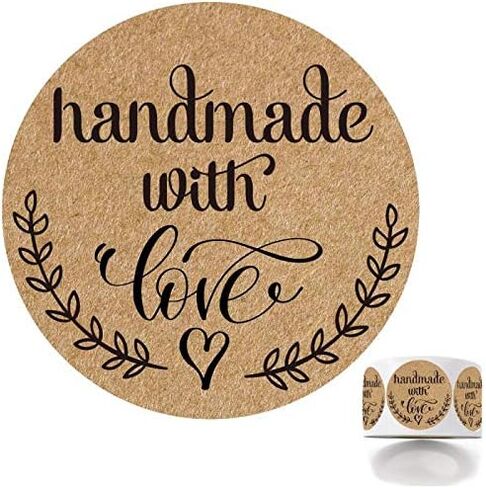 دائرية مقاس 1.4 سم مصنوعة يدويًا مع ملصقات الحب، 500 ملصق على الطراز الريفي لكل لفة، رائعة للهدايا، كختم مغلف أو لتزيين البطاقات وصفحات سجل القصاصات. in Kuwait