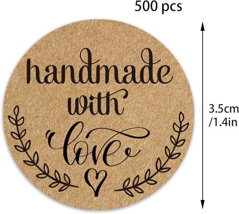 دائرية مقاس 1.4 سم مصنوعة يدويًا مع ملصقات الحب، 500 ملصق على الطراز الريفي لكل لفة، رائعة للهدايا، كختم مغلف أو لتزيين البطاقات وصفحات سجل القصاصات. in Kuwait