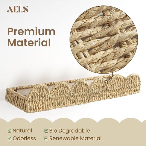 AELS Scalloped Nursery Bookshelf, Set of 4, Picture Ledge Shelf for Wall Decor, Woven Natural Fibre Floating Shelves for Books, Toys, Photo Frames, Nursery, Boho Modern Farmhouse Book Shelf, Beige in Kuwait