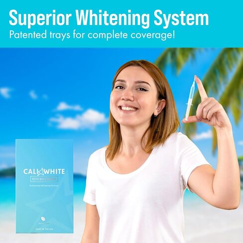 Cali White Teeth Whitening Strip Kit with LED Light + Batteries - Organic Peroxide Teeth Whitening Gel - Set of White Strips for Teeth Whitening - 2x5ml Syringes, Thermoform Whitening Trays & Case in Saudi Arabia