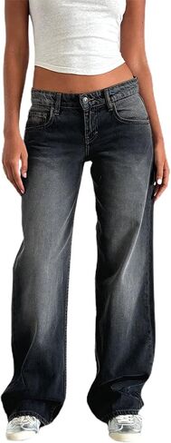 Giraropa Low Rise Baggy Jeans for Women Trendy Straight Wide Leg Y2K Boyfriend Jeans Denim Pants with Pocket Streetwear in Kuwait