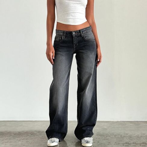 Giraropa Low Rise Baggy Jeans for Women Trendy Straight Wide Leg Y2K Boyfriend Jeans Denim Pants with Pocket Streetwear in Kuwait