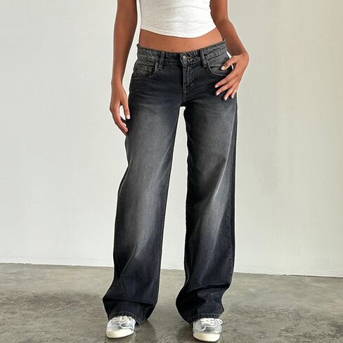 Giraropa Low Rise Baggy Jeans for Women Trendy Straight Wide Leg Y2K Boyfriend Jeans Denim Pants with Pocket Streetwear in Kuwait