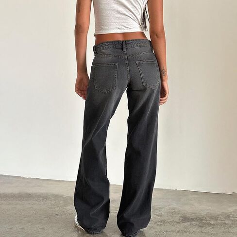 Giraropa Low Rise Baggy Jeans for Women Trendy Straight Wide Leg Y2K Boyfriend Jeans Denim Pants with Pocket Streetwear in Kuwait