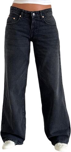 Giraropa Low Rise Baggy Jeans for Women Trendy Straight Wide Leg Y2K Boyfriend Jeans Denim Pants with Pocket Streetwear in Kuwait