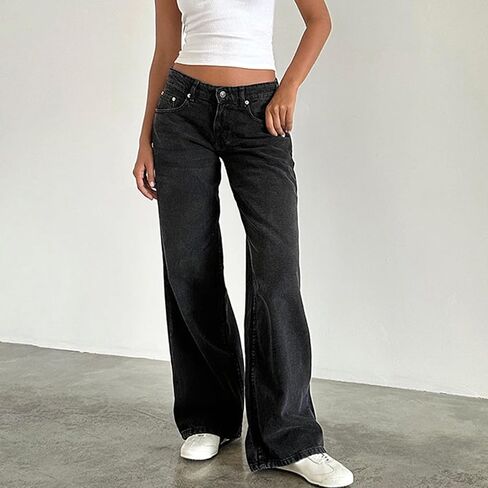 Giraropa Low Rise Baggy Jeans for Women Trendy Straight Wide Leg Y2K Boyfriend Jeans Denim Pants with Pocket Streetwear in Kuwait