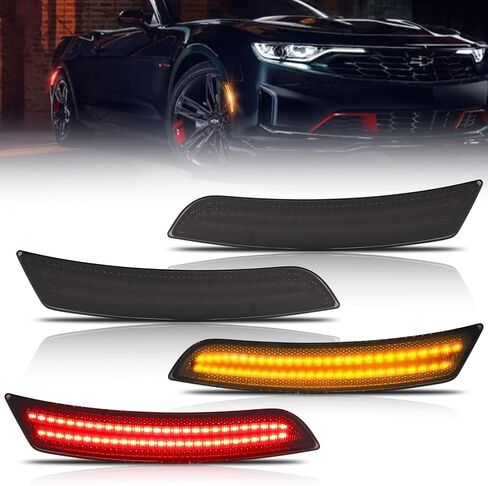 Front & Rear Fender LED Side Marker Lights for 2016 2017 2018 2019 2020 2021 Chevy Camaro, Camaro Smoked Lens Side Bumper Marker Lamps, Amber & Red LED Side Markers Turn Signal Lights, 4 PCS in Kuwait