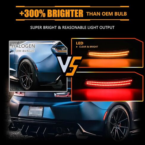 Front & Rear Fender LED Side Marker Lights for 2016 2017 2018 2019 2020 2021 Chevy Camaro, Camaro Smoked Lens Side Bumper Marker Lamps, Amber & Red LED Side Markers Turn Signal Lights, 4 PCS in Kuwait