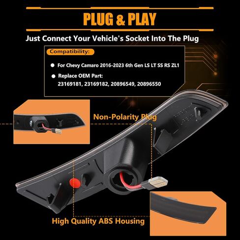 Front & Rear Fender LED Side Marker Lights for 2016 2017 2018 2019 2020 2021 Chevy Camaro, Camaro Smoked Lens Side Bumper Marker Lamps, Amber & Red LED Side Markers Turn Signal Lights, 4 PCS in Kuwait