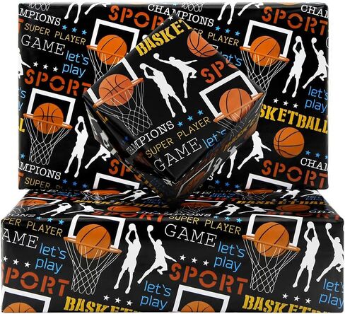 Geluode Basketball Wrapping Paper, Sports Theme Gift Wrapping Paper 4 Sheets 20x28 inches per Sheet, Birthday Gift Wrap for Boys Kids Men Basketball Lover Birthday Holiday in Saudi Arabia