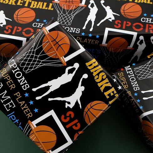 Geluode Basketball Wrapping Paper, Sports Theme Gift Wrapping Paper 4 Sheets 20x28 inches per Sheet, Birthday Gift Wrap for Boys Kids Men Basketball Lover Birthday Holiday in Saudi Arabia