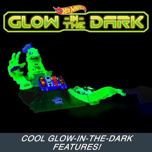 Hot Wheels Monster Trucks Toy Truck & Playset, 1 Glow-in-The-Dark 1:64 Scale Gunkster, GITD Arena Smashers Ooze Battle Challenge, 2 Crushable Cars in Saudi Arabia
