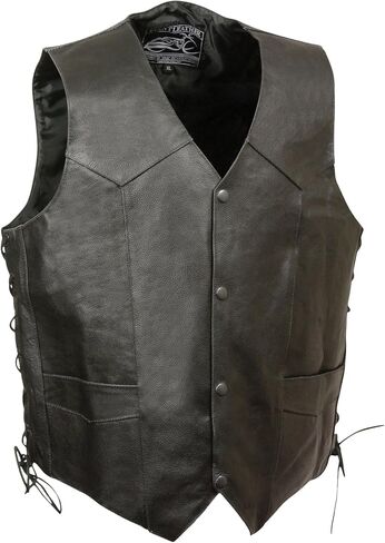 ELM3915 Men's Black Side Lace Motorcycle Leather Vest with Skull and Cross Bones Emboss in Saudi Arabia
