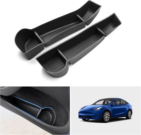 2 قطعة منظم صينية باب السيارة لعام 2021 2022 2023 2024 2025 طراز تسلا Y ملحقات السيارة الأمامية فتحة الباب الأمامي منظم صينية نموذج Y صندوق تخزين جانبي للباب مادة TPE أسود in Kuwait
