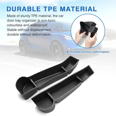 2 قطعة منظم صينية باب السيارة لعام 2021 2022 2023 2024 2025 طراز تسلا Y ملحقات السيارة الأمامية فتحة الباب الأمامي منظم صينية نموذج Y صندوق تخزين جانبي للباب مادة TPE أسود in Kuwait