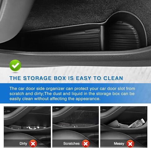 2 قطعة منظم صينية باب السيارة لعام 2021 2022 2023 2024 2025 طراز تسلا Y ملحقات السيارة الأمامية فتحة الباب الأمامي منظم صينية نموذج Y صندوق تخزين جانبي للباب مادة TPE أسود in Kuwait