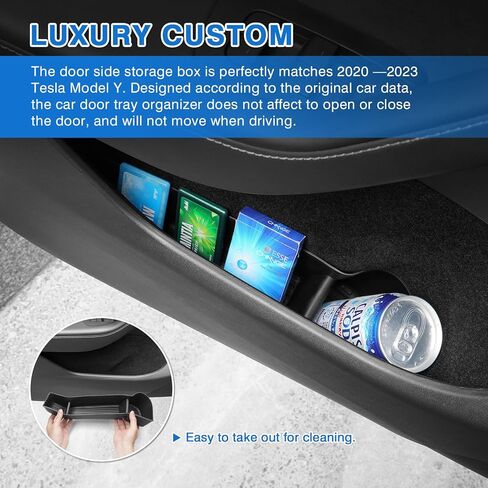 2 قطعة منظم صينية باب السيارة لعام 2021 2022 2023 2024 2025 طراز تسلا Y ملحقات السيارة الأمامية فتحة الباب الأمامي منظم صينية نموذج Y صندوق تخزين جانبي للباب مادة TPE أسود in Kuwait