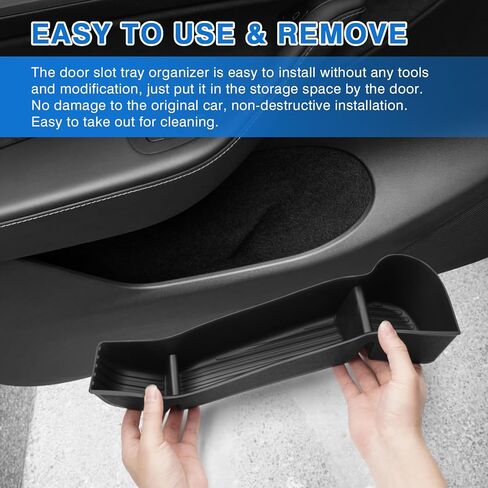 2 قطعة منظم صينية باب السيارة لعام 2021 2022 2023 2024 2025 طراز تسلا Y ملحقات السيارة الأمامية فتحة الباب الأمامي منظم صينية نموذج Y صندوق تخزين جانبي للباب مادة TPE أسود in Kuwait