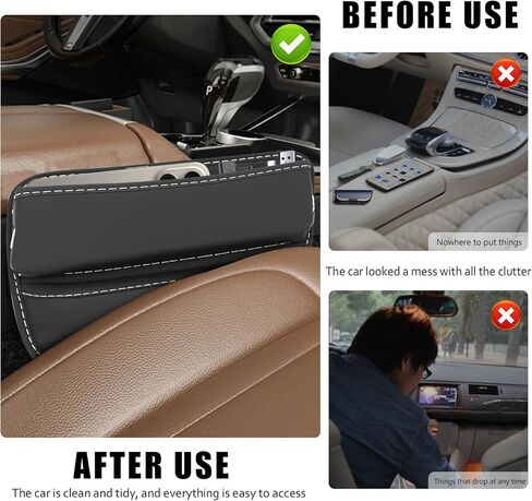 Car Seat Gap Filler, Premium Leather Auto Seat Gap Storage Organizer, Adjustable Car Front Seats Storage Box for Phones, Glasses, Keys, Money, Cards, Universal Vehicle Accessories(Black) in Saudi Arabia
