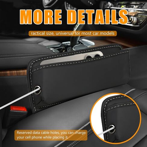 Car Seat Gap Filler, Premium Leather Auto Seat Gap Storage Organizer, Adjustable Car Front Seats Storage Box for Phones, Glasses, Keys, Money, Cards, Universal Vehicle Accessories(Black) in Saudi Arabia