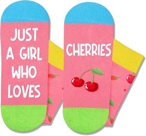 HAPPYPOP Cherry Gifts for Women Teen Girls - Cute Cherry Socks for Cherry Lovers, Valentine's Day Fruit Gifts, Novelty Fruit Socks for Girls, Funny Socks in Saudi Arabia