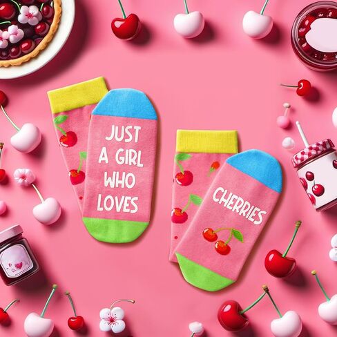 HAPPYPOP Cherry Gifts for Women Teen Girls - Cute Cherry Socks for Cherry Lovers, Valentine's Day Fruit Gifts, Novelty Fruit Socks for Girls, Funny Socks in Saudi Arabia