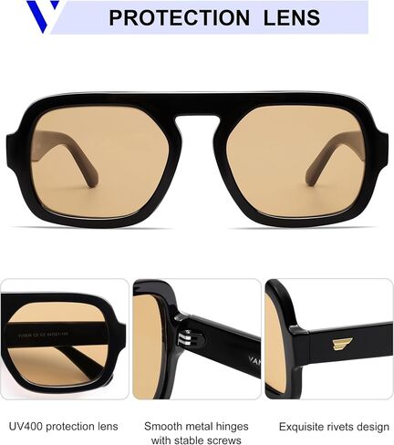 VANLINKER Retro Square Aviator Sunglasses for Women Men 70s Vintage Style Trendy Flat Top Rectangle Sun Glasses VL9826 in Saudi Arabia