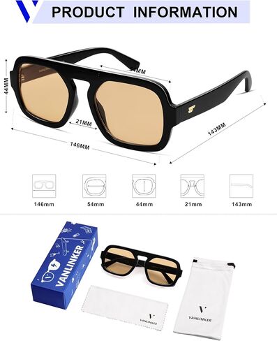 VANLINKER Retro Square Aviator Sunglasses for Women Men 70s Vintage Style Trendy Flat Top Rectangle Sun Glasses VL9826 in Saudi Arabia